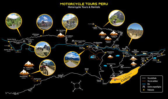 Map of The best Motorcycle Routes in Cusco Peru  Map of The best Motorcycle Routes in Cusco Peru
